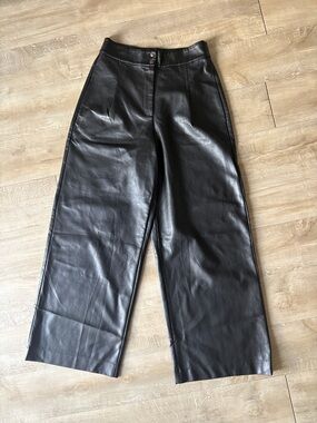 French Connection Faux Leather Wide Leg Pants Size 6 Waist 28”